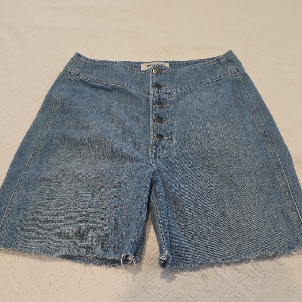 Reformation Mid-Rise Button-Front Denim Shorts - Blue